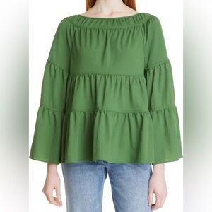 REBECCA Taylor Womens Green Tiered Pique Top Size XS